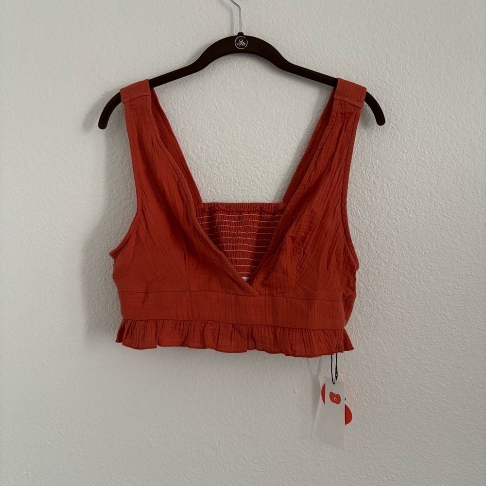 NWT Cider Women's Size XL Orange Ruffle Smocked Back Crop Top